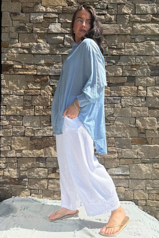 Shayle Indian Cotton Boyfriend Beach Shirt Denim